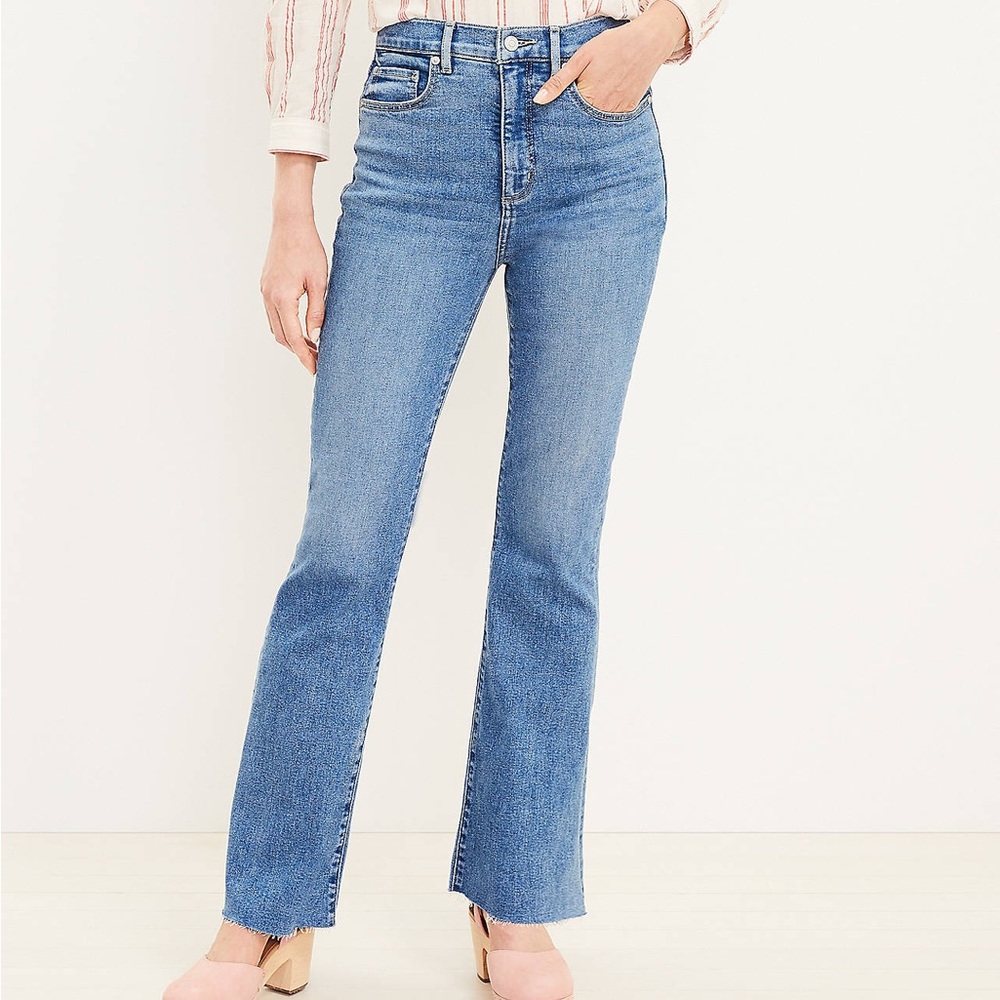 High Rise Slim Flare Jeans in mid indigo wash